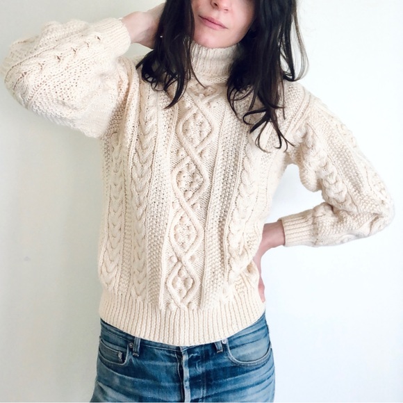 Hand knit cream pom pom sweater - Picture 4 of 15
